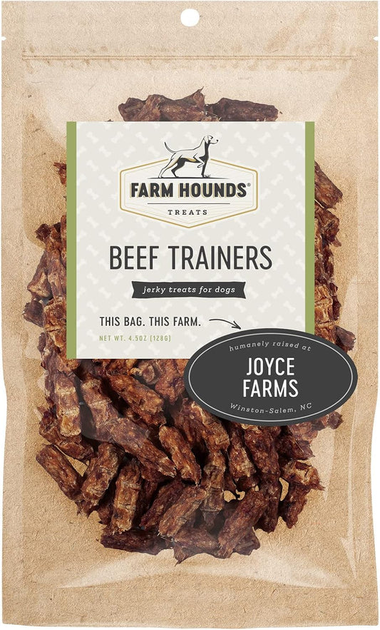 Farm Hounds - Beef Trainers - Premium Natural Beef Jerky for Dogs - Made from 100% Humanely Raised Cattle - Easy-Break - Great for Training & Treats - No Added Fillers - Made in USA - 4.5 oz - 1 Pack