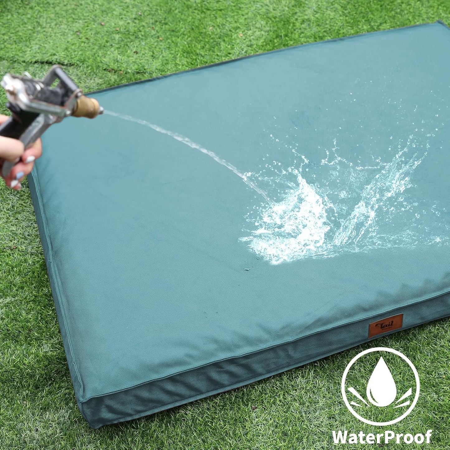 Outdoor Extra Large Dog Bed, Jumbo Waterproof Dog Bed for Large Dogs, Orthopedic Egg Foam Pet Bed Mat with Removable Oxford Cooling Cover, Light Blue