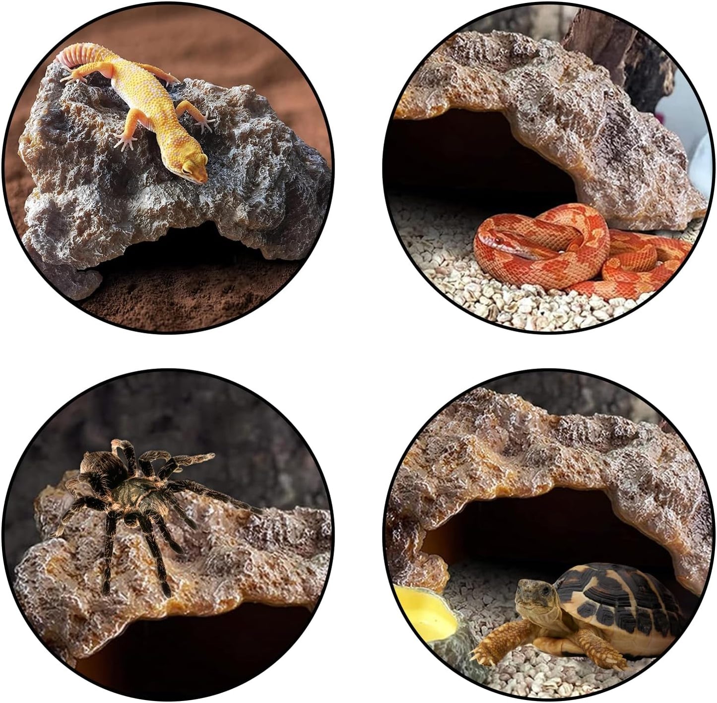 Reptile Hide Cave,Resin Rock for Reptile and Amphibians,Terrarium & Aquarium Habitat Hideout for Bearded Dragons,Lizards,Snakes,Turtles,Geckos,Ball Pythons (Brown, Medium)