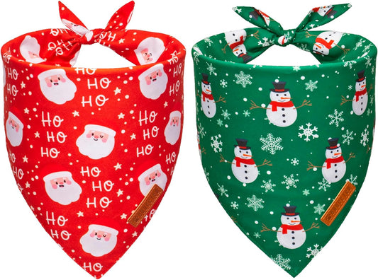 ADOGGYGO Christmas Dog Bandanas, Snowman Santa Xmas Pet Scarf, Multi Size Offered, Red Green Christmas Bandana for Extra Large Dogs Pets (X-Large)