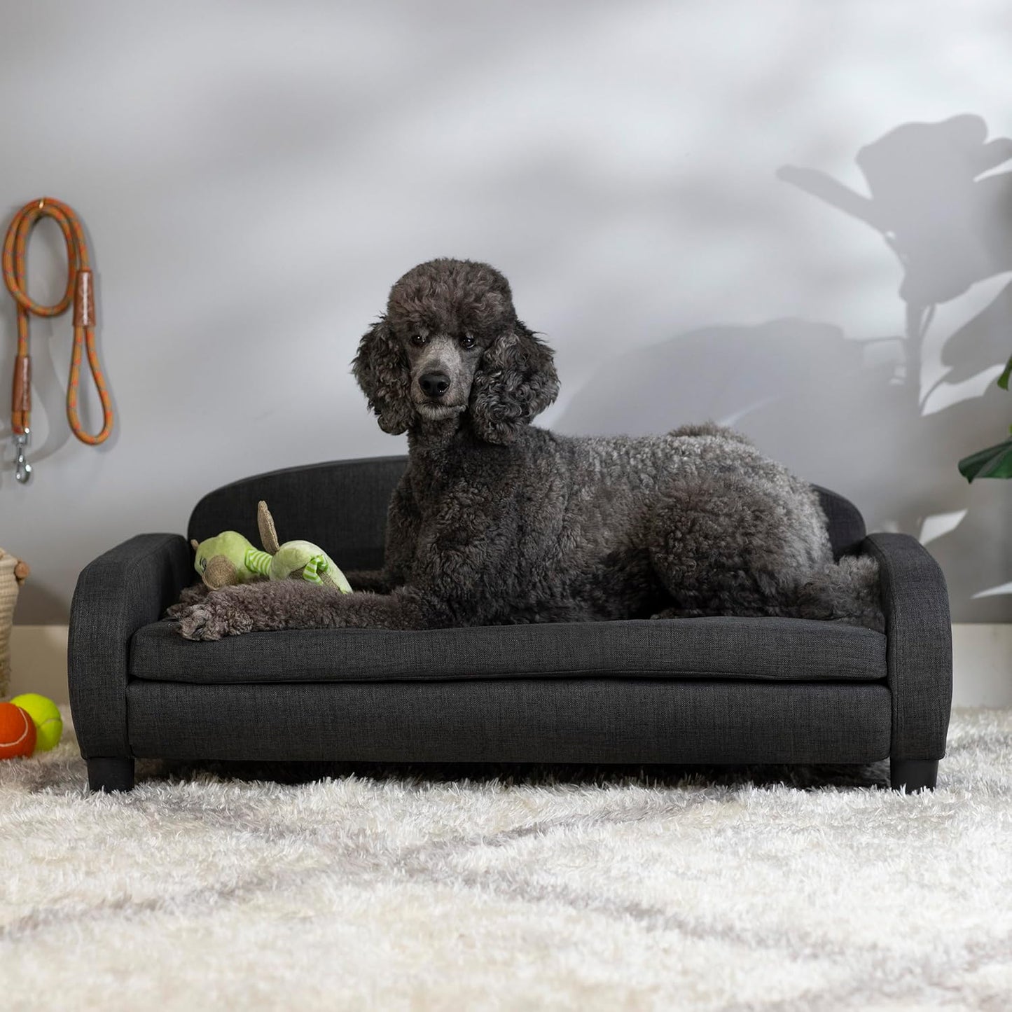 Paws & Purrs Multi-Cat Sofa Bed – 41.5″ Wide Elevated Pet Couch with 3″ Foam Mattress, Removable Machine-Washable Cover – Stylish Indoor Pet Furniture for Two or More Cats and Dogs, Gray