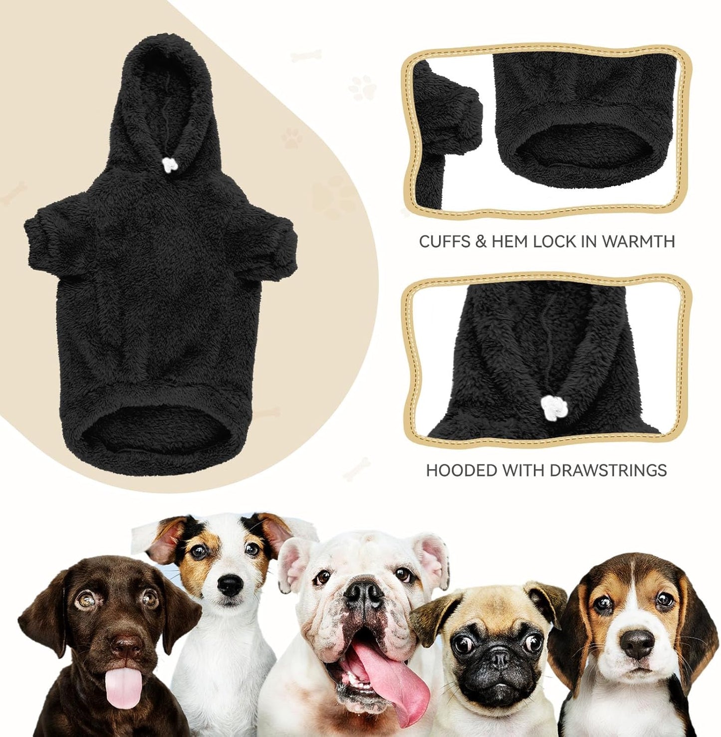 Fuzzy Dog Sweaters for Large Dogs Soft Double-Sided Plush Fleece Pet Sweater Clothes Pet Coats Dog Hoodie Sherpa Hooded Sweatshirt(Black-XXL)