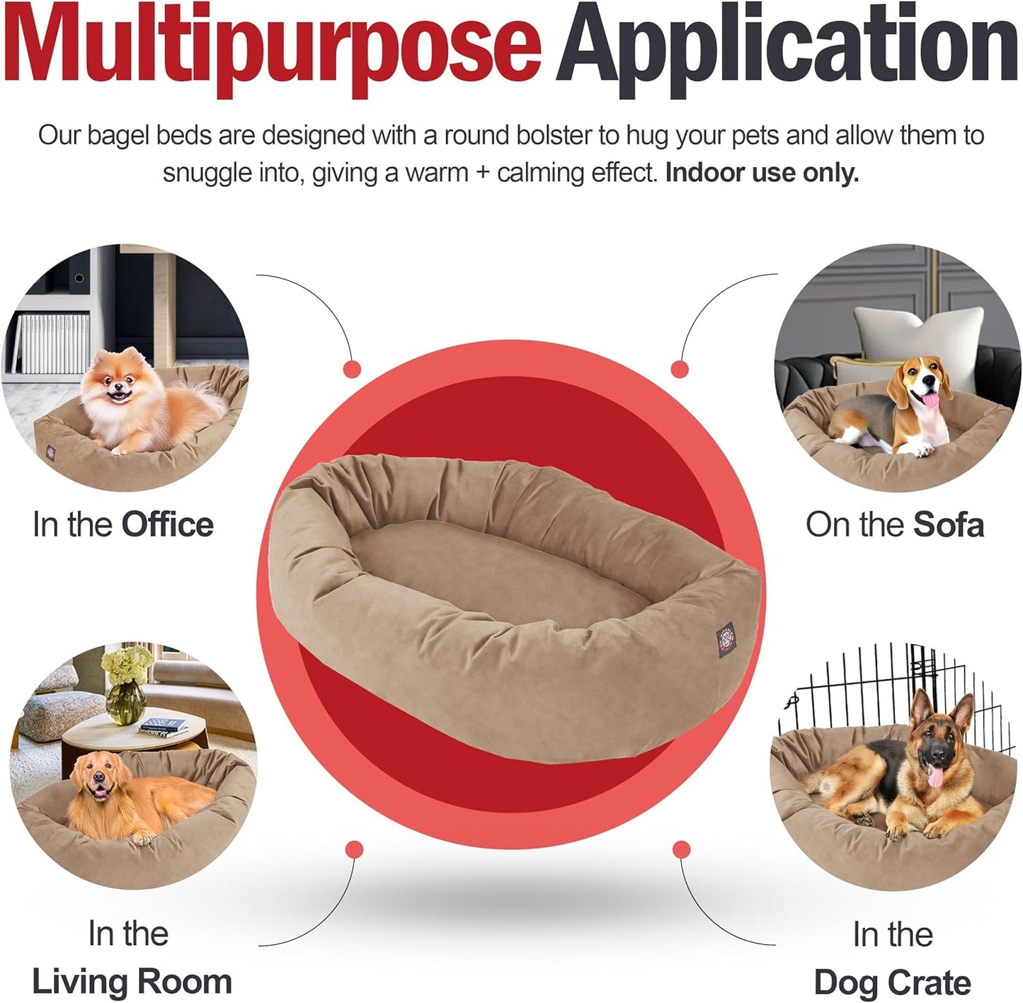 Majestic Pet 24 Inch Suede Shredded Memory Foam Mix Calming Small Dog Bed Washable 24 x 19 x 7 (Inch) - Cozy Soft Round Donut Dog Bed with Spine for Head Support - Pet Bed Stone