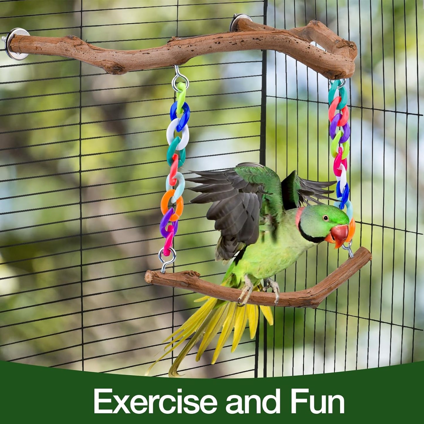 Bird Swing Toys, Standing Bird Perch with Natural Grape Wood, U Shape Hangable Birdcage Accessories, Birds Chewing Toy for Budgerigars, Parakeets, Cockatiels, Conures, Lovebirds, Finches (3Pack)