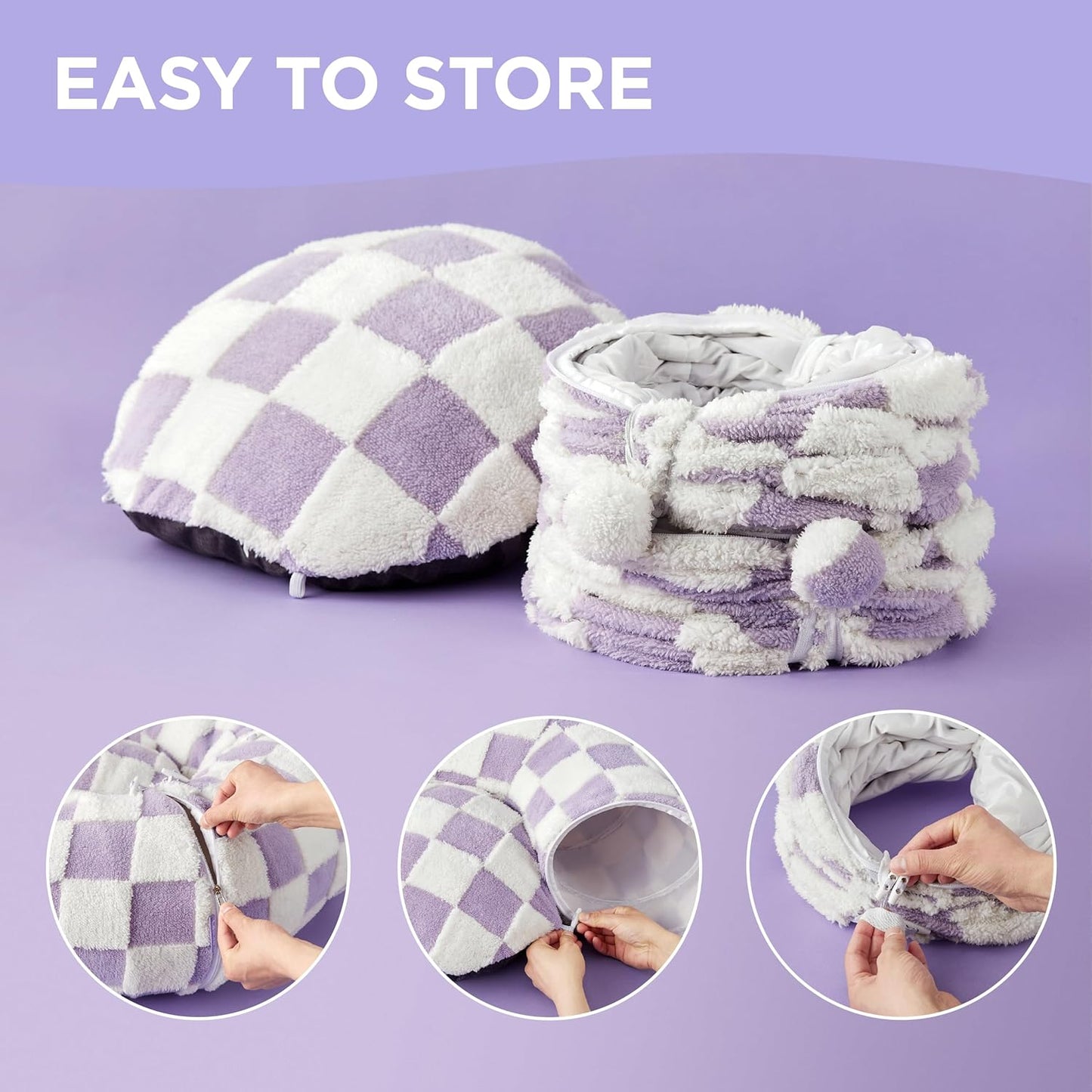 Lesure Cat Tunnel Bed for Indoor Cats - Cute Cat Donut Tunnel Toys for Small Large Cats with Washable Circle Cushion, Round Pet Peekaboo Cave Toy for Kitten/Puppy/Rabbit, Standard Purple