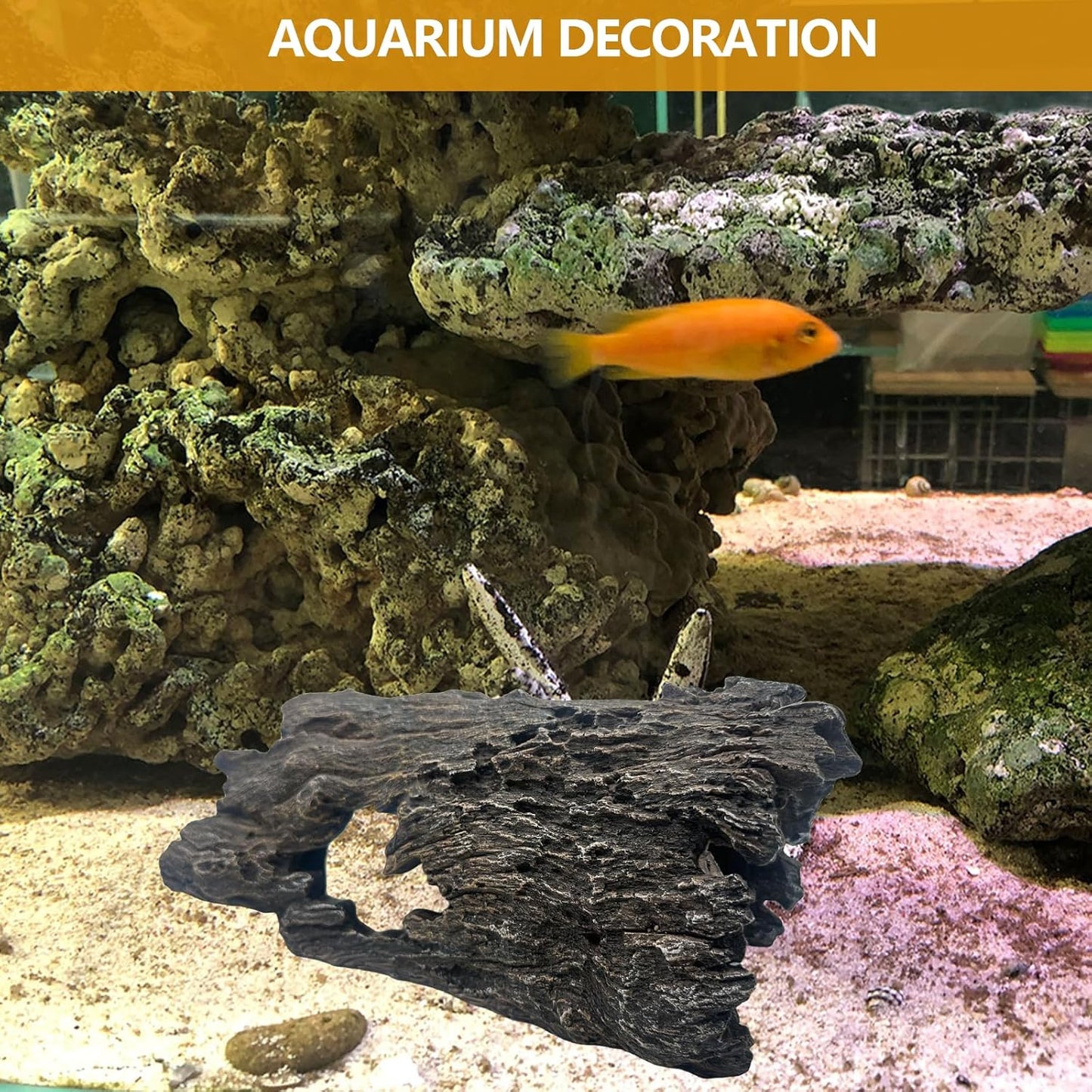 Tfwadmx Bearded Dragon Hide, 13.5" Large Reptile Hideout, Resin Simulated Hollow Log for Aquarium, Betta Fish Hideout, Reptile Tank Accessories for Corn Snakes, Young Ball Pythons, Geckos, Axolotls