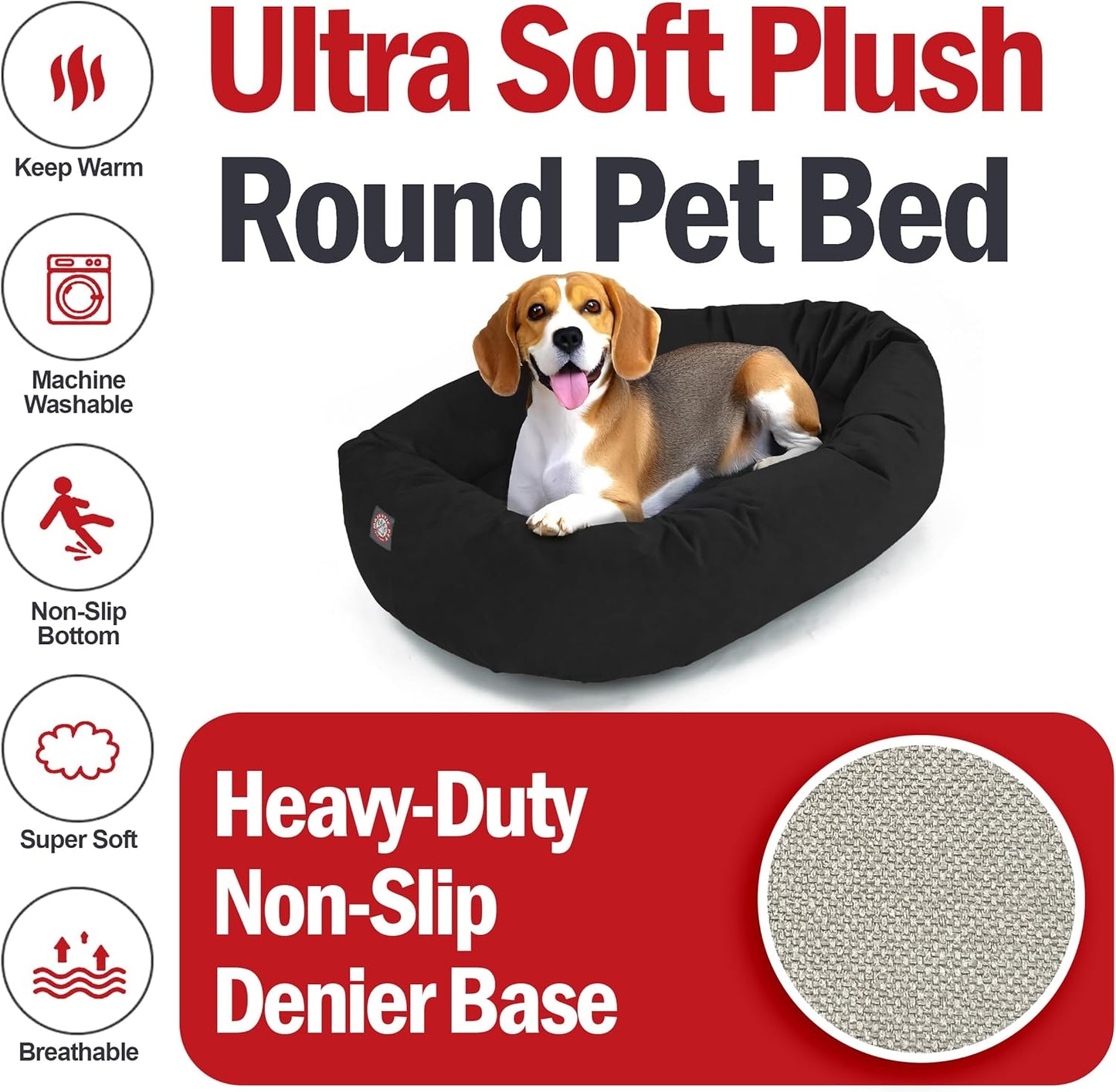 Majestic Pet 32 Inch Suede Shredded Memory Foam Mix Calming Medium Dog Bed Washable 32 x 23 x 7 (Inch) - Cozy Soft Round Donut Dog Bed with Spine for Head Support - Pet Bed Black