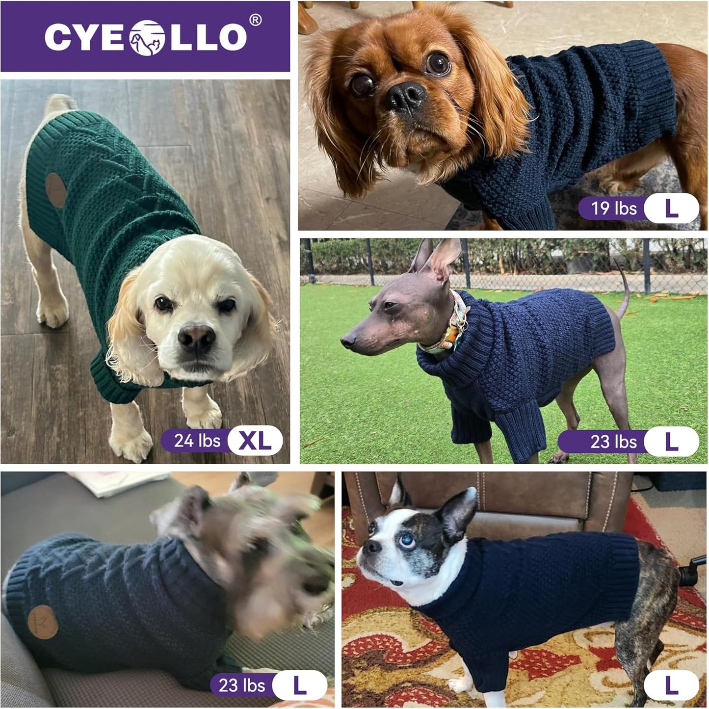 cyeollo Dog Sweaters for Medium Dogs Boy, Stretchy Warm Turtleneck Doggy Clothes for Fall Winter, Thermal Knit Pet Apparel with Sleeves, Blue XL