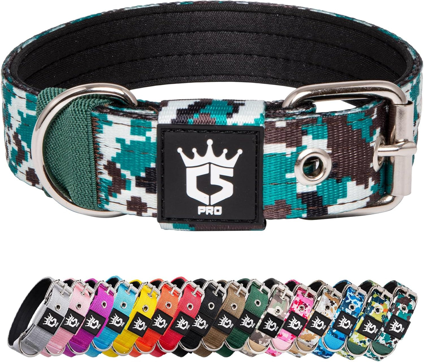 TSPRO Tactical Dog Collar 1.25 Inch Wide Thick Dog Collars with Heavy Duty Metal Buckle, Durable, Strong, Adjustable for Small Dogs (Camo Cyan S)