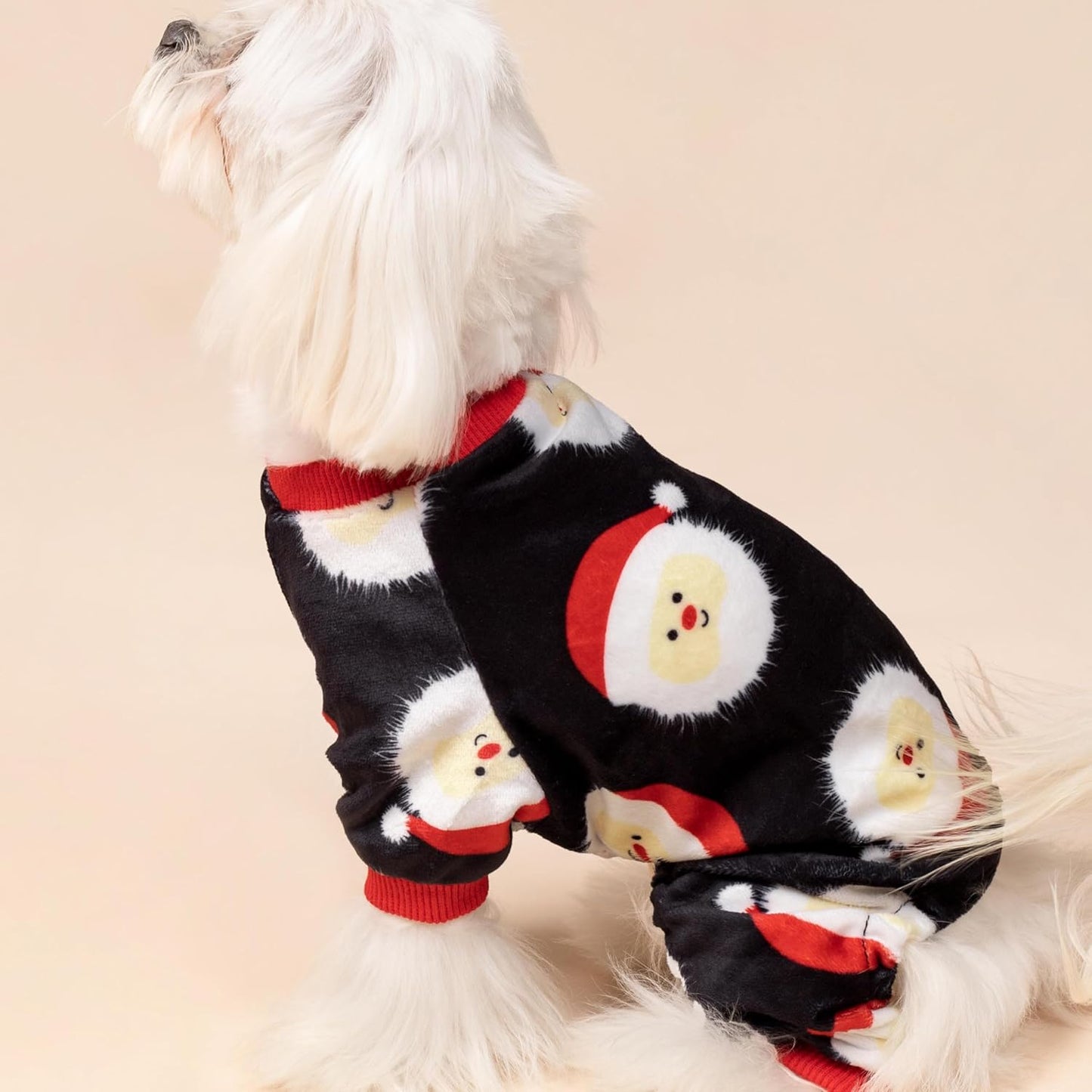 Fitwarm Santa Claus Dog Christmas Pajamas, Winter Doggy Clothes for Small Dogs Boy Girl, Fleece Dog Jammies with Feet, Holiday Pet Outfit, Black, White, Red, Small