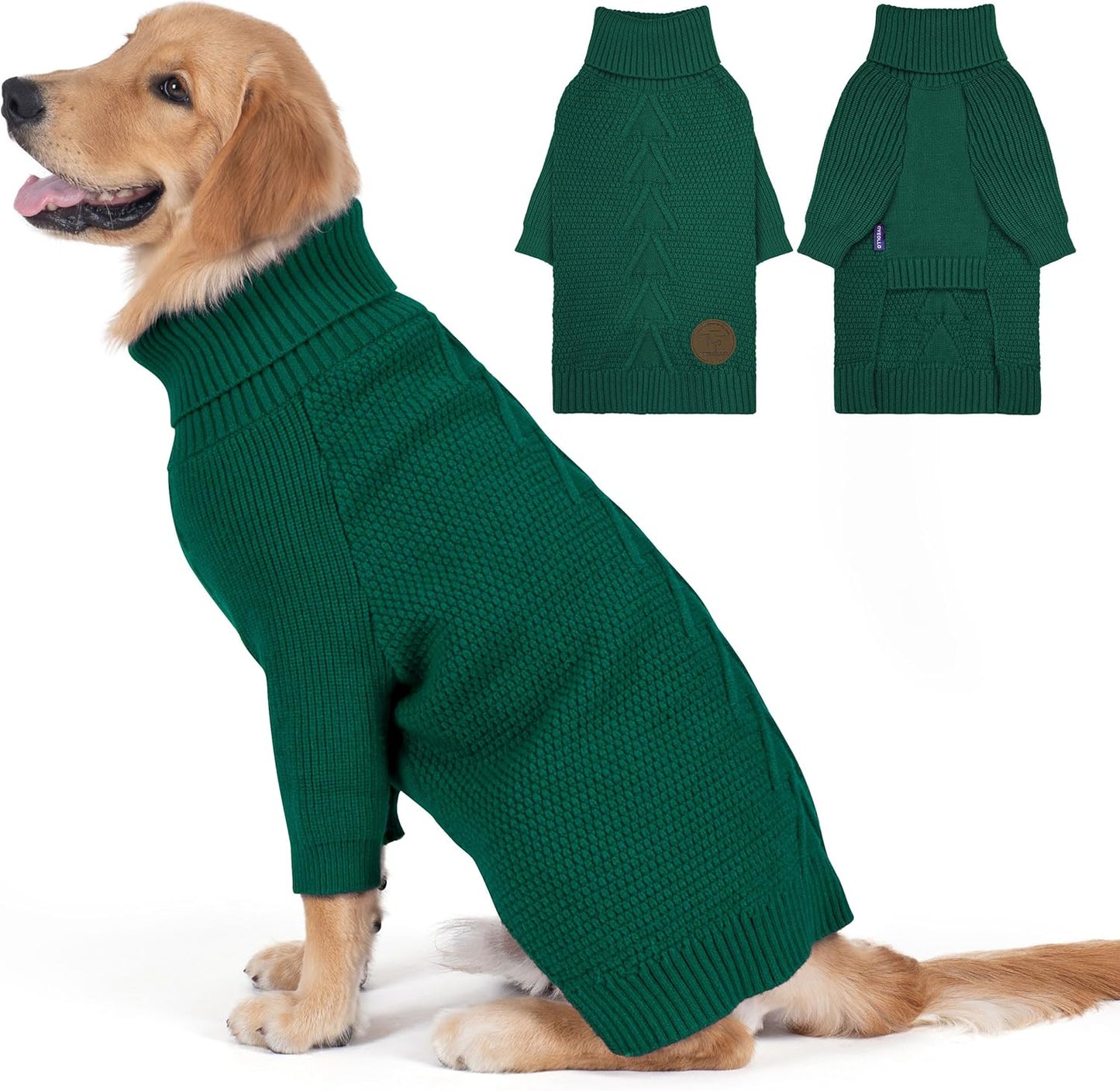 cyeollo 4XL Dog Sweater,Pullover Turtleneck for Large Dogs Classic Knitwear Fall Winter Cold Weather Dog Clothes Warm Pet Apparel Large Big Dogs Sweaters Male&Female, Green XXXXL