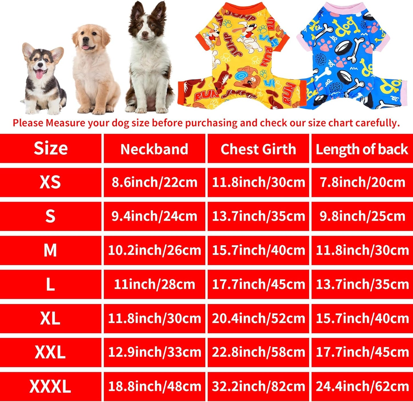2PCS Dog Pajamas for XXL Sized Dog Pjs Clothes Puppy Onesies Outfits Pet Jammies Boy Girl Male Female Apparel Paw Bone Puppy Print XXL