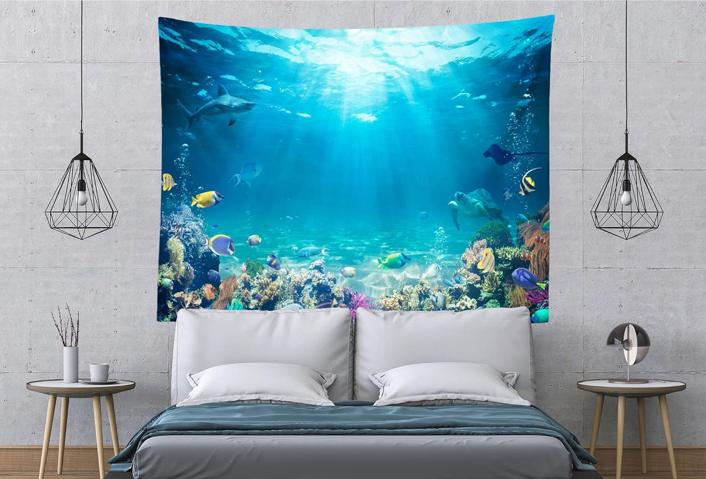 Loccor Underwater World Tapestry Large Blue Ocean Wall Hanging 105X70 Inches Under the Sea Coral Reef Wall Tapestry Tropical Fish Tank Undersea Tapestries Marine for Bedroom Living Room Dorm Decor