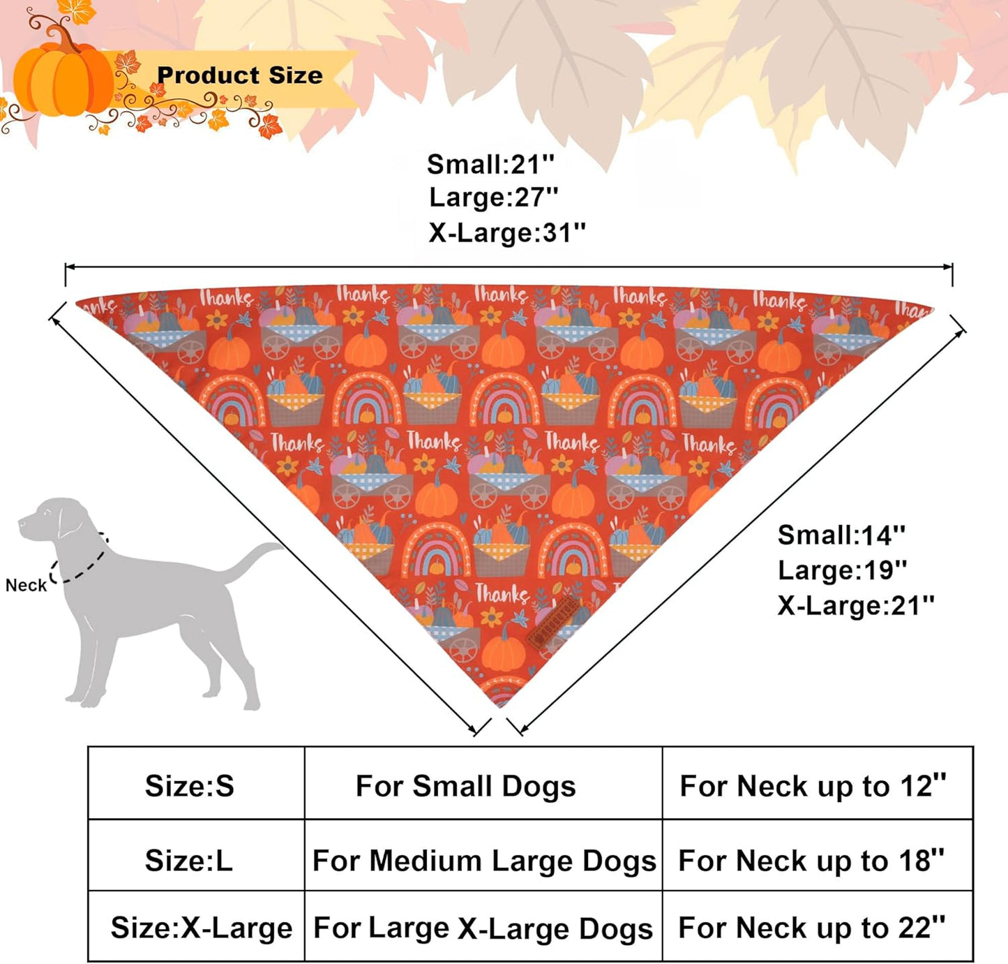 ADOGGYGO Thanksgiving Dog Bandana - Blue Orange Pumpkin Puppy Scarf, Adjustable Fit Fall Bandanas for Small Dogs Pets (Small)