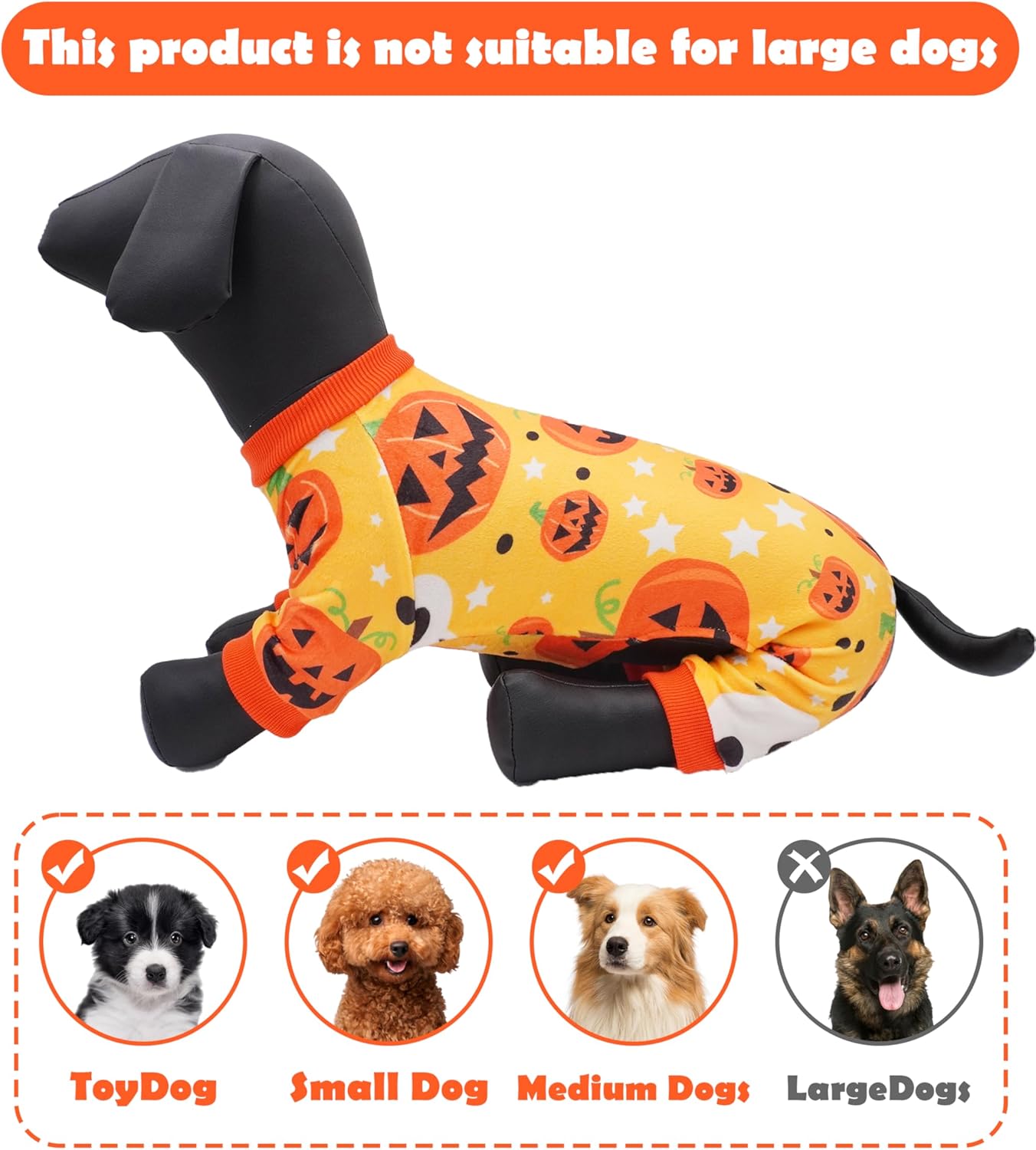 PET SHOW 4 Pack Halloween Small Dog Pajamas for Medium Dogs Onesie Pumpkin Ghost Soft Fleece Stretchy Jumpsuit Costume Boy Girl Pets PJs with Sleeve Clothes(L)