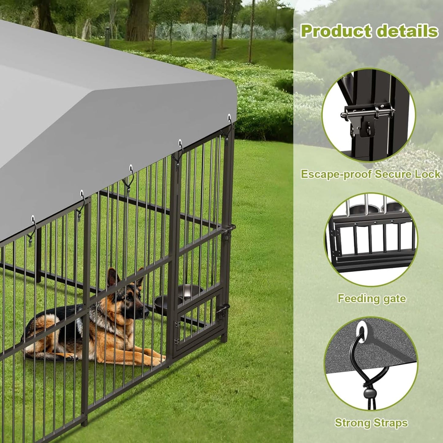 10x10x6FT Large Dog Kennel Outside Dog Playpen Outdoor Dog Enclosures with UV-Resistant Waterproof Roof Covered Dog House Outdoor,Lock,for Medium and Large Dogs,Easy Assembly