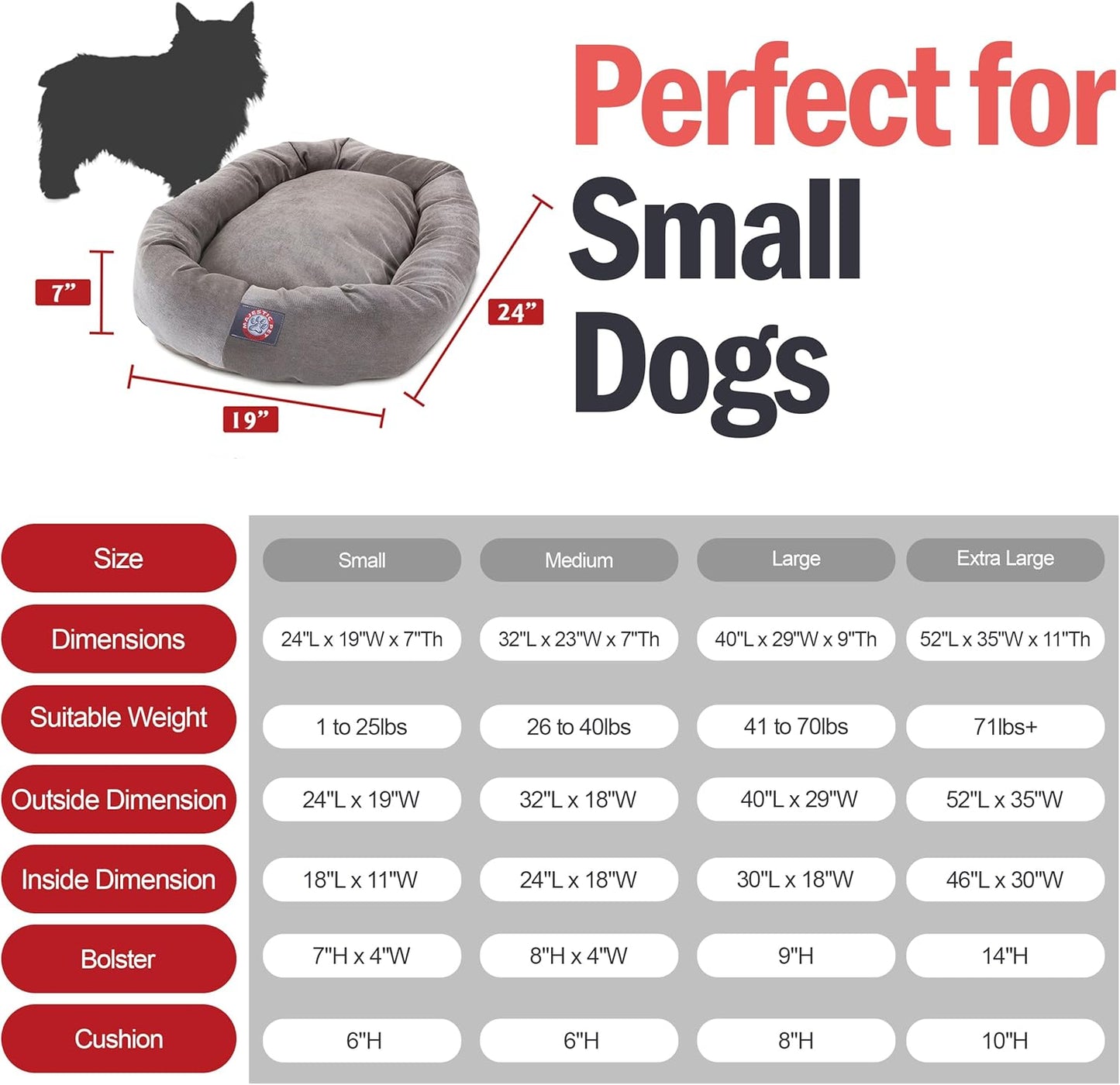 Majestic Pet 24 Inch Micro Velvet Calming Dog Bed Washable 24x19x7 (inch) – Cozy Soft Round Donut Dog Bed with Spine for Head Support - Pet Bed Small - Vintage (2025)