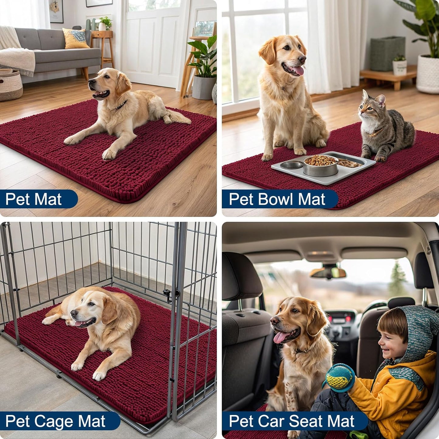 Smiry Dog Door Mat for Muddy Paws 30x20, Absorbs Moisture and Dirt Doormat, Non-Slip Washable Quick Dry Chenille Front Door Mat Indoor Entrance, Entryway Carpet for Inside Floor, Burgundy