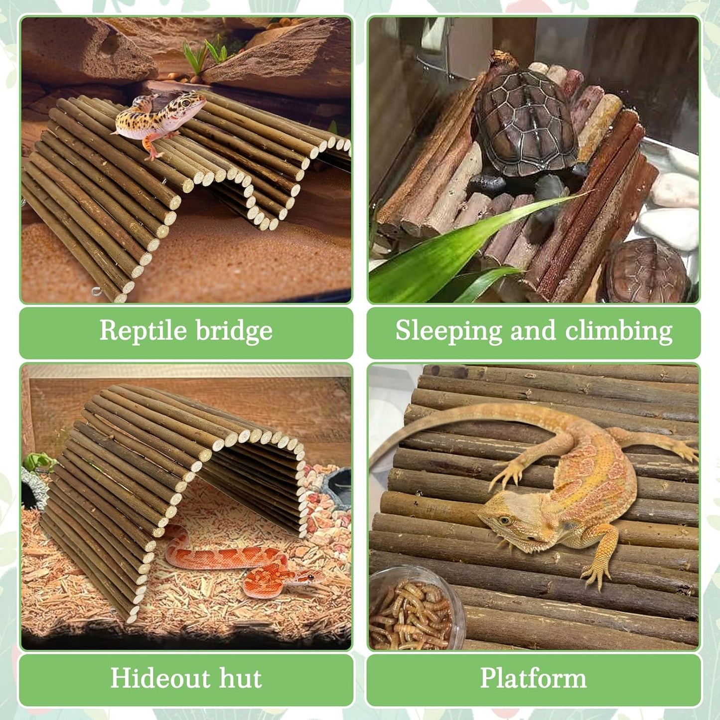 Hamiledyi Bendable Wooden Reptile Hideout Ladder Bridge Hiding Hut Tunnel Toys Climbing Bridge Chew Toy Habitat Accessories for Bearded Dragons Ball Python Guinea Pigs Rabbits(19.7 x 9 in)