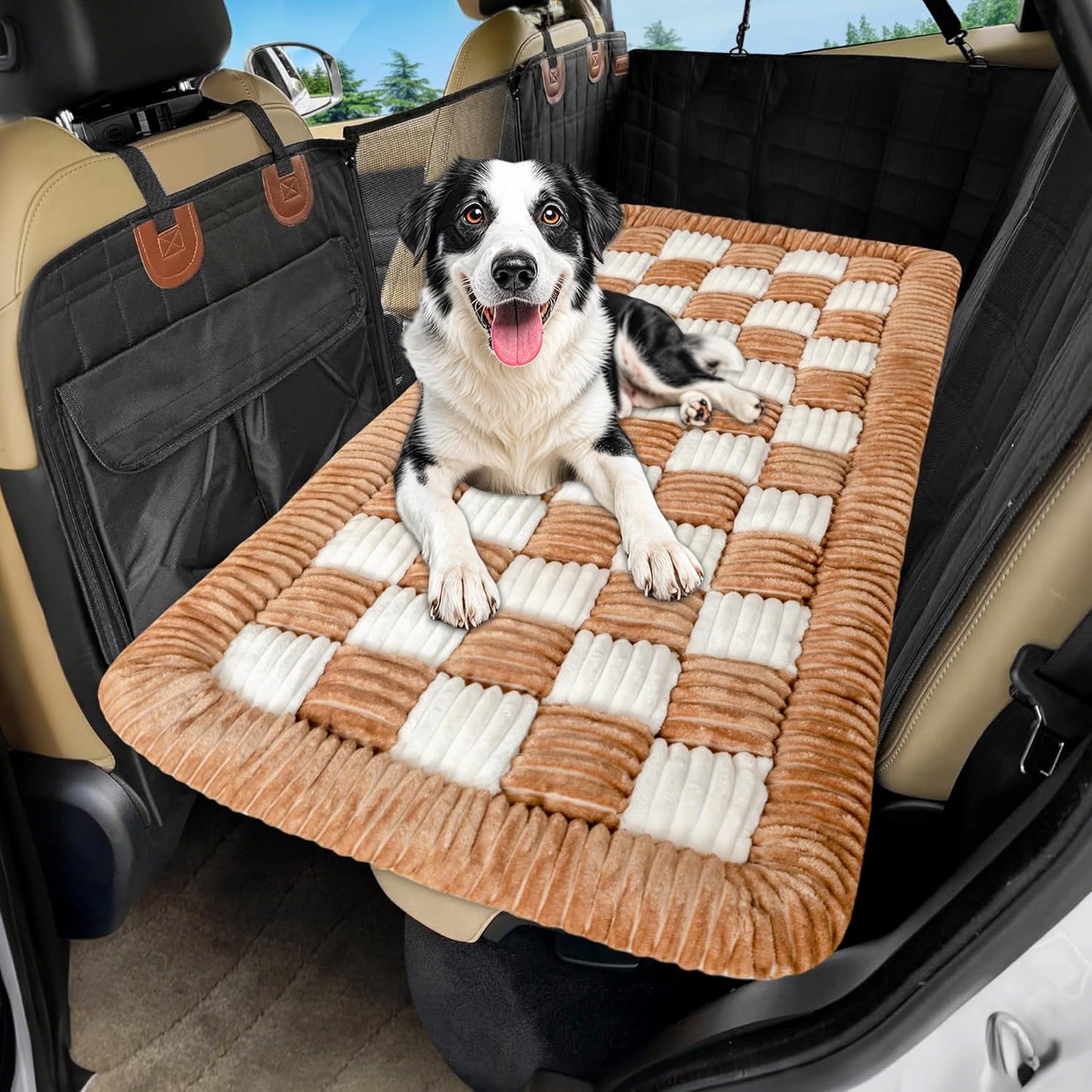 Dog Car Bed Mat, Non-Slip Backseat Extender Pet Blanket, Plaid Dog Bed for SUVs, Sedans & Trucks, Chew-Resistant Travel Pad for Dogs, Easy Clean & Scratch-Proof & Comfort (50"x24.6")