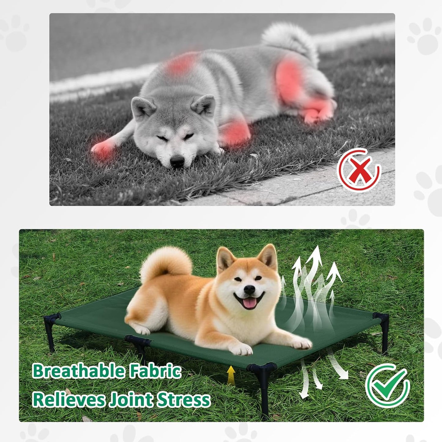 35 Inch Cooling Medium Elevated Outdoor Dog Bed, Raised Dog Cot Beds with Breathable & Washable Mesh, Lifted Pet Hammock Bed with Anti-Slip Feet (M, Green)