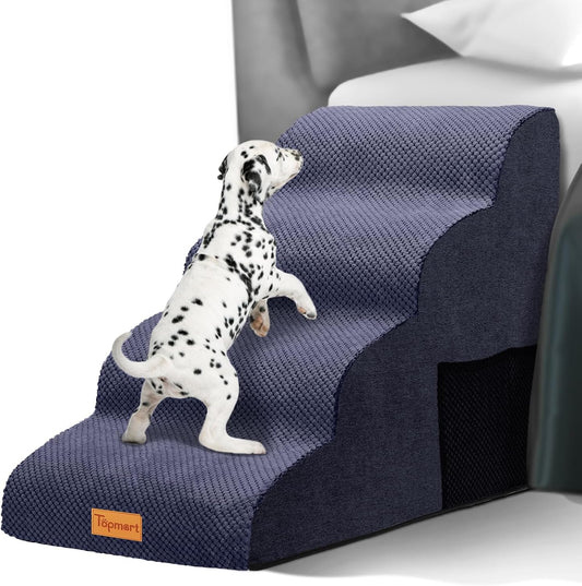 Topmart High Density Foam Dog Steps 4 Tiers,Extra Wide Deep Pet Steps,Non-Slip Dog Stairs Ramp for Bed,Soft Foam Cat Ladder,Best for Older Injured,Older Pets,Cats with Joint Pain
