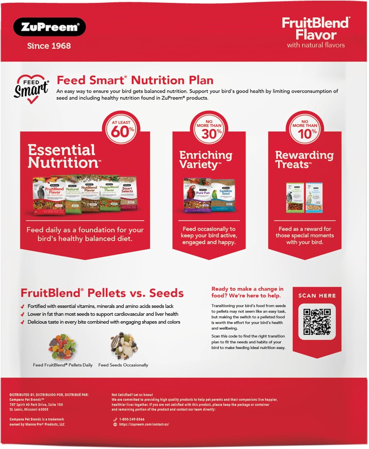 ZuPreem FruitBlend Bird Food, Bird Feed Pellets for Cockatiel, Lovebird, Quaker, Small Conure, Lorikeet, Core Nutrition with Natural Fruit, Cockatiel Food, Conure Feed, (Medium, 10 lb Bag)