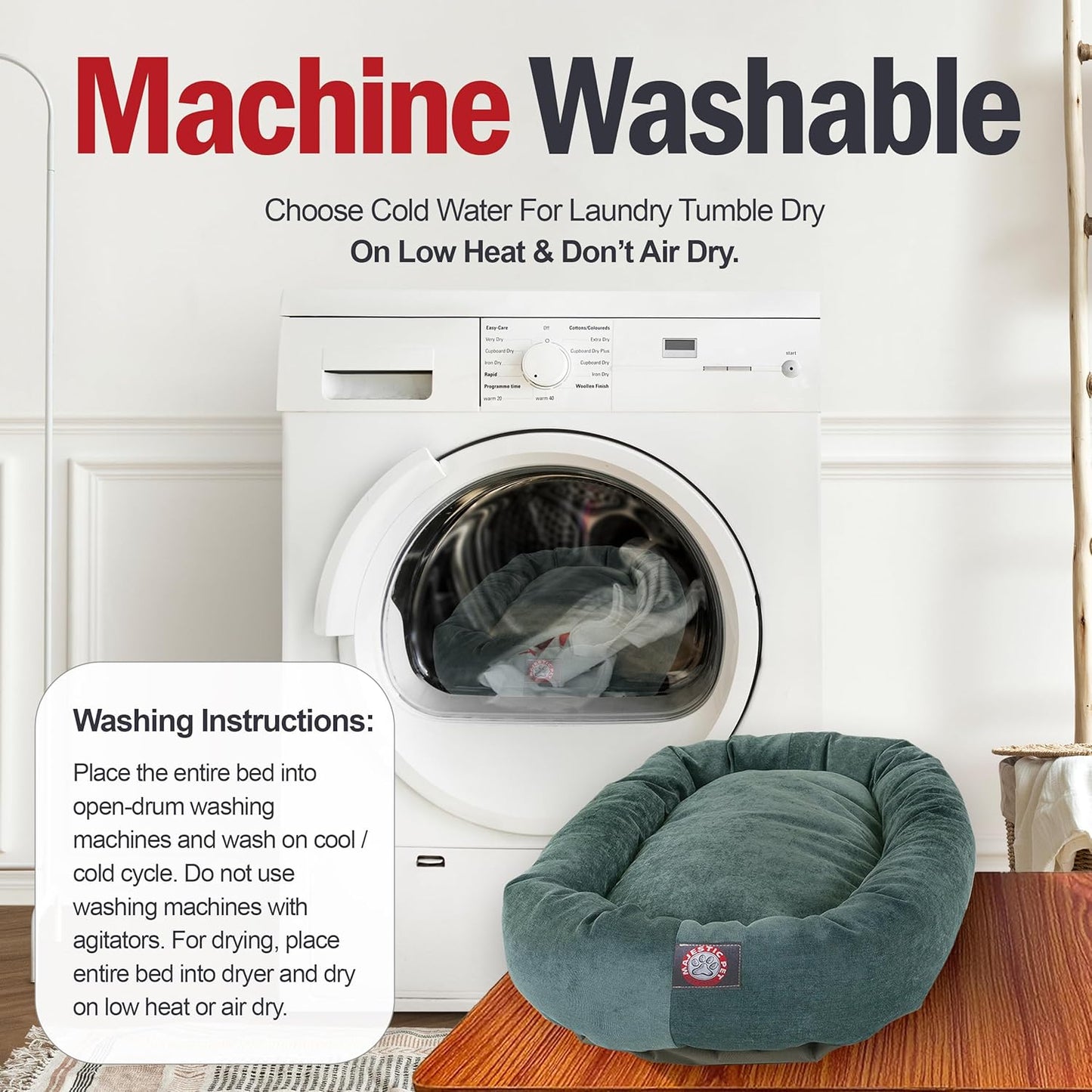 Majestic Pet 32 Inch Micro Velvet Calming Dog Bed Washable 32x23x7 (inch) – Cozy Soft Round Donut Dog Bed with Spine for Head Support - Pet Bed Medium – Azure (2025)