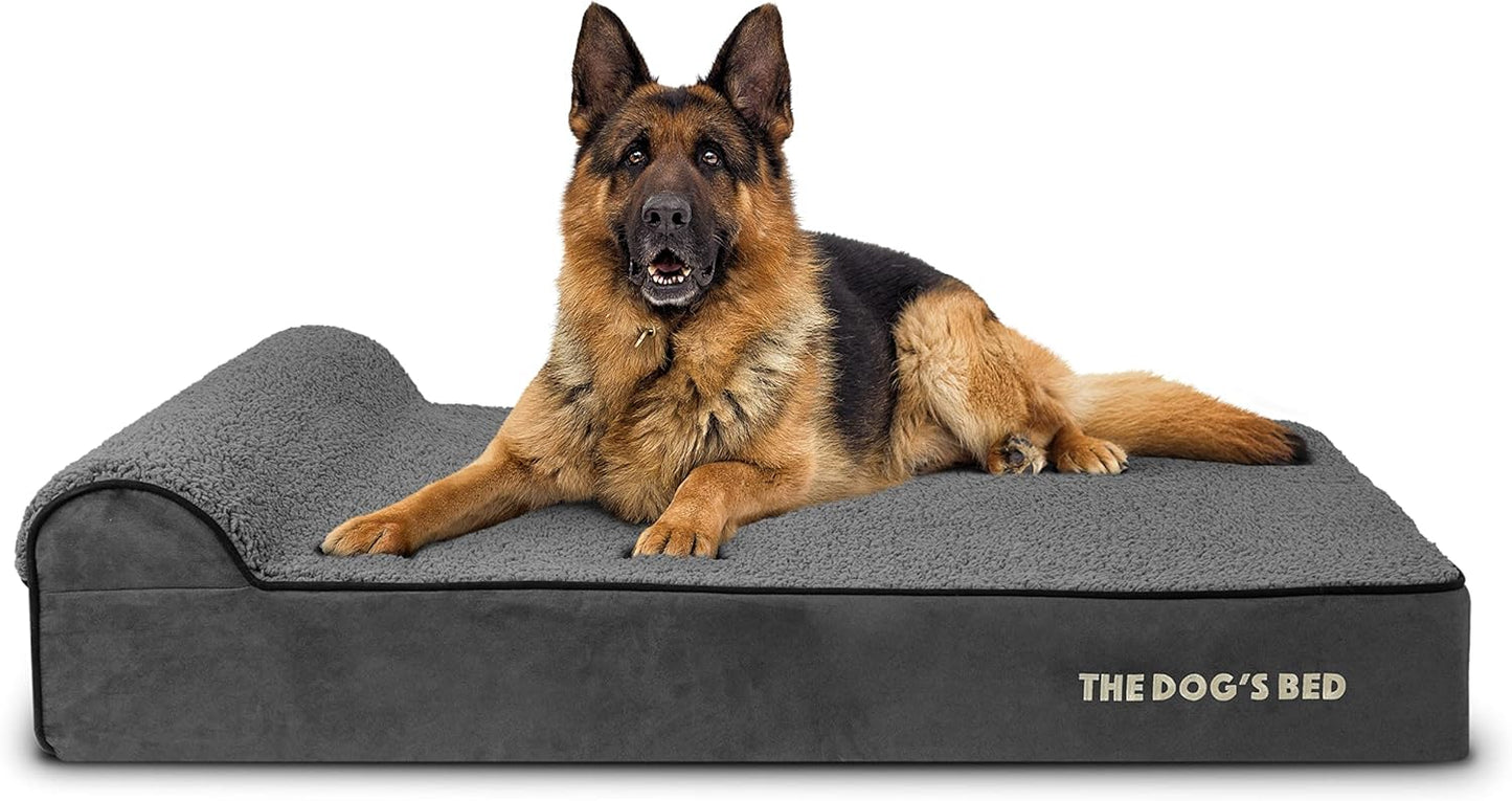 The Dog’s Bed Orthopedic Headrest Dog Bed XL Grey Plush 46x28, Memory Foam, Pain Relief for Arthritis, Hip & Elbow Dysplasia, Post Surgery, Lameness, Veterinary Approved, Waterproof Washable Cover