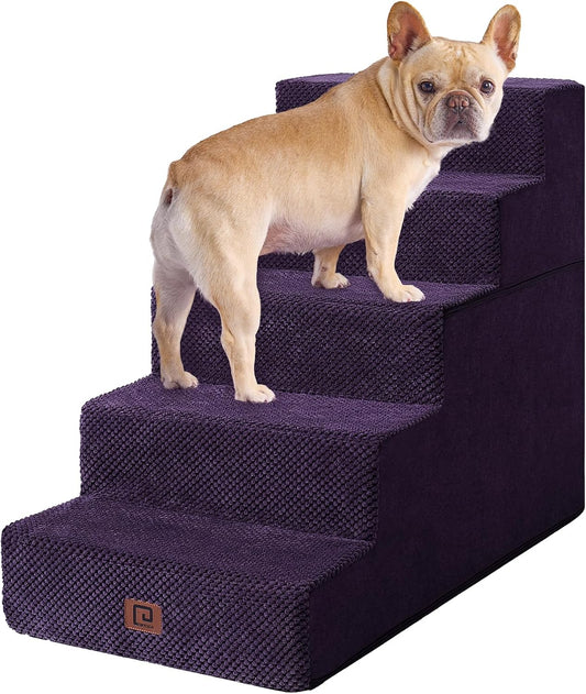 EHEYCIGA Dog Stairs for High Bed 22.5" H, 5-Step Dog Steps for Bed, Pet Steps for Small Dogs and Cats, Non-Slip Balanced Pet Ramp Indoor, Purple