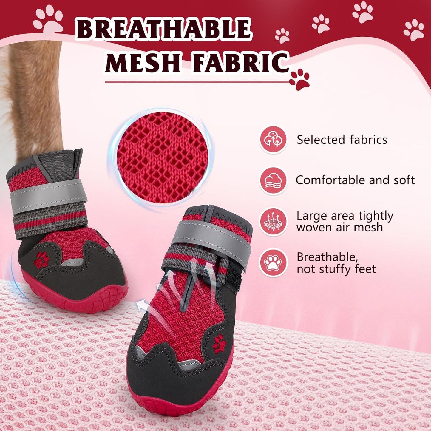 Dog Shoes for Large Medium Small Dog, Mesh Breathable Dog Shoes for Hot Pavement, Anti-Slip Dogs Boots Paw Protectors with Reflective for Outdoor Walking Indoor Hardfloors (Size 3)