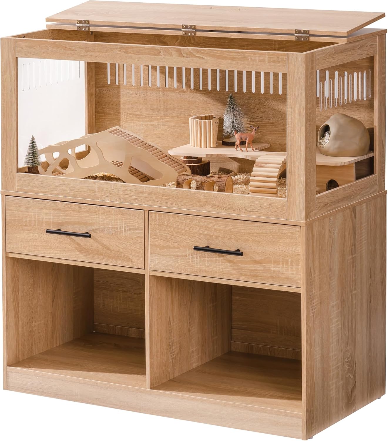 MEWOOFUN Large Hamster Cage, Hamster Cage and Habitats with Drawers and Storage Cabinet, Openable Top, Three-Sided Visibility and Four-Sided Ventilation, 39.4" L x 19.7" W x 41.7" H