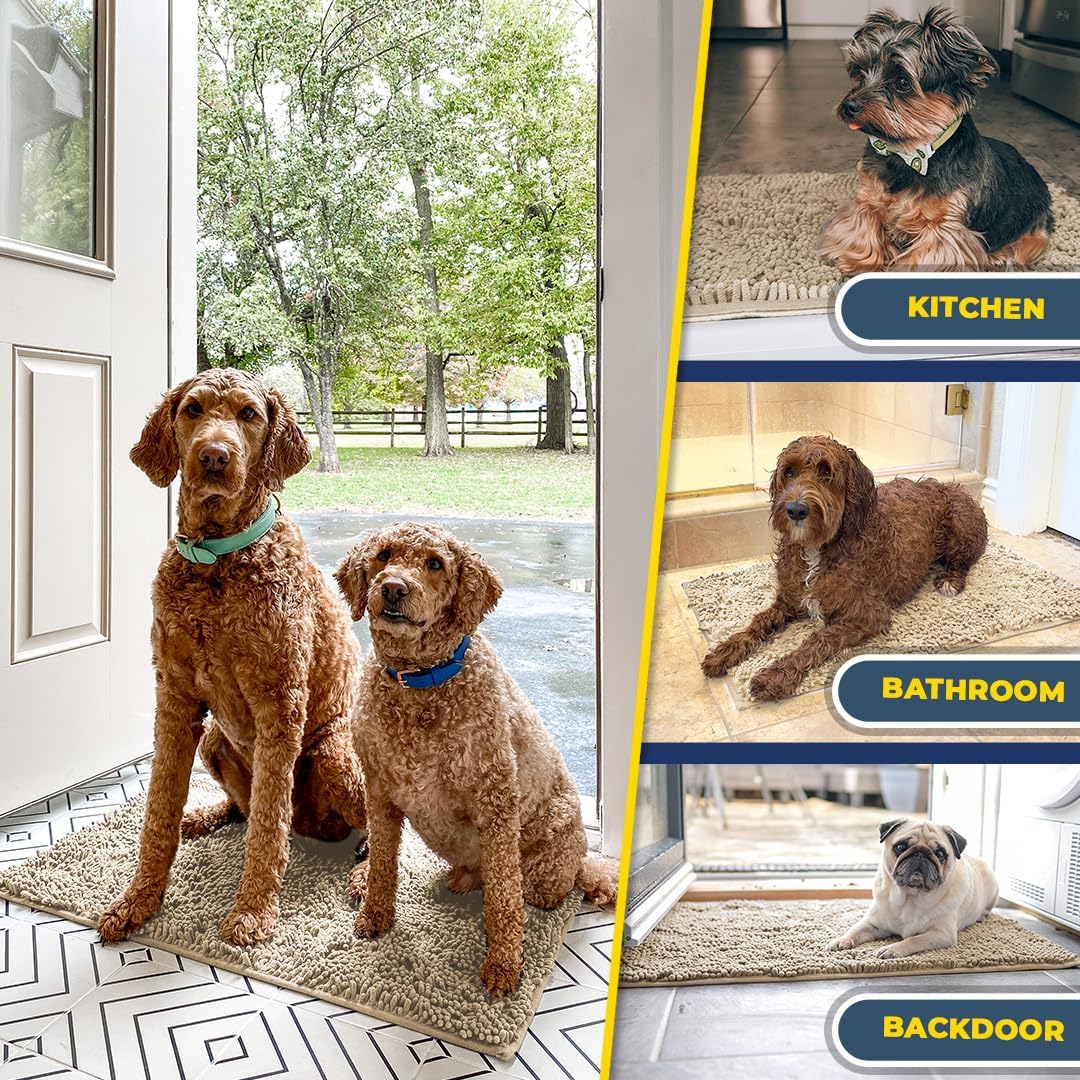 Muddy Mat® Shown on TV – Super Absorbent Microfiber Dog Door Mat for Muddy Paws, Non-Slip Washable Pet Rug, Quick Dry Chenille Entryway Carpet, Machine Washable Indoor Outdoor mat, Beige 59"x24"
