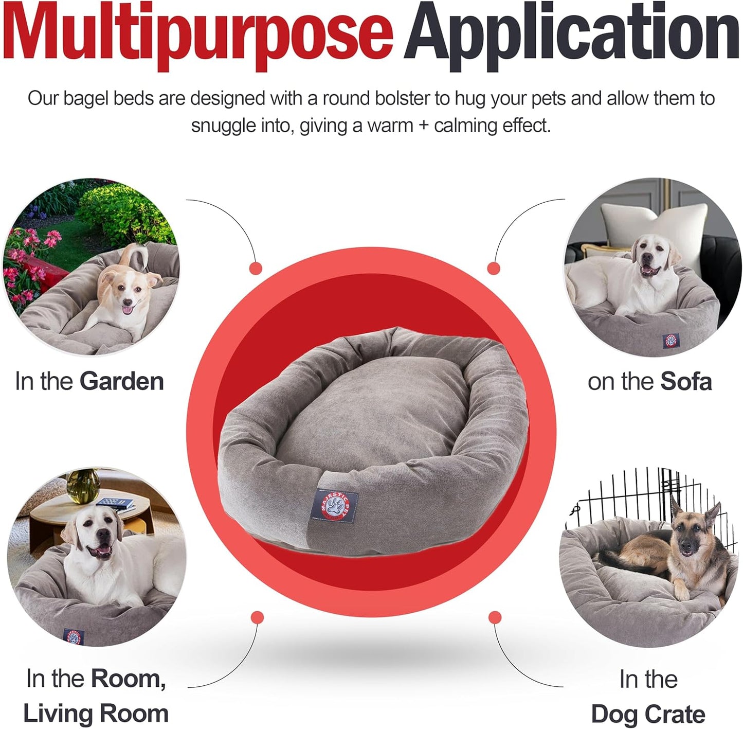 Majestic Pet 52 Inch Micro Velvet Calming Dog Bed Washable 52x35x11 (inch) – Cozy Soft Round Donut Dog Bed with Spine for Head Support -Pet Bed X- Large - Vintage (2025)