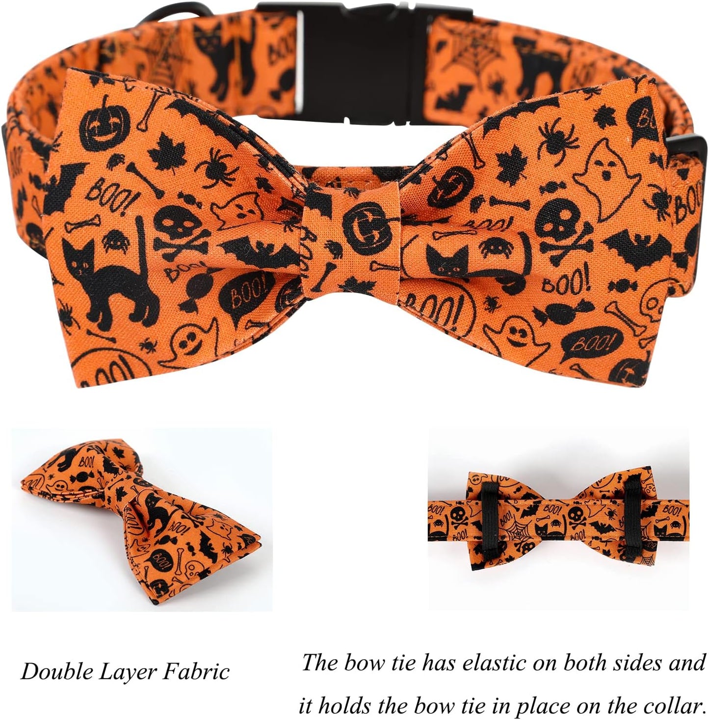 Lionet Paws Halloween Dog Collar with Bowtie - Cute Cotton Adjustable Fall Bowtie Dog Collar with Metal Buckle for Small Medium Large Dog Girl Boy Gift, M, Neck 13.5-22in