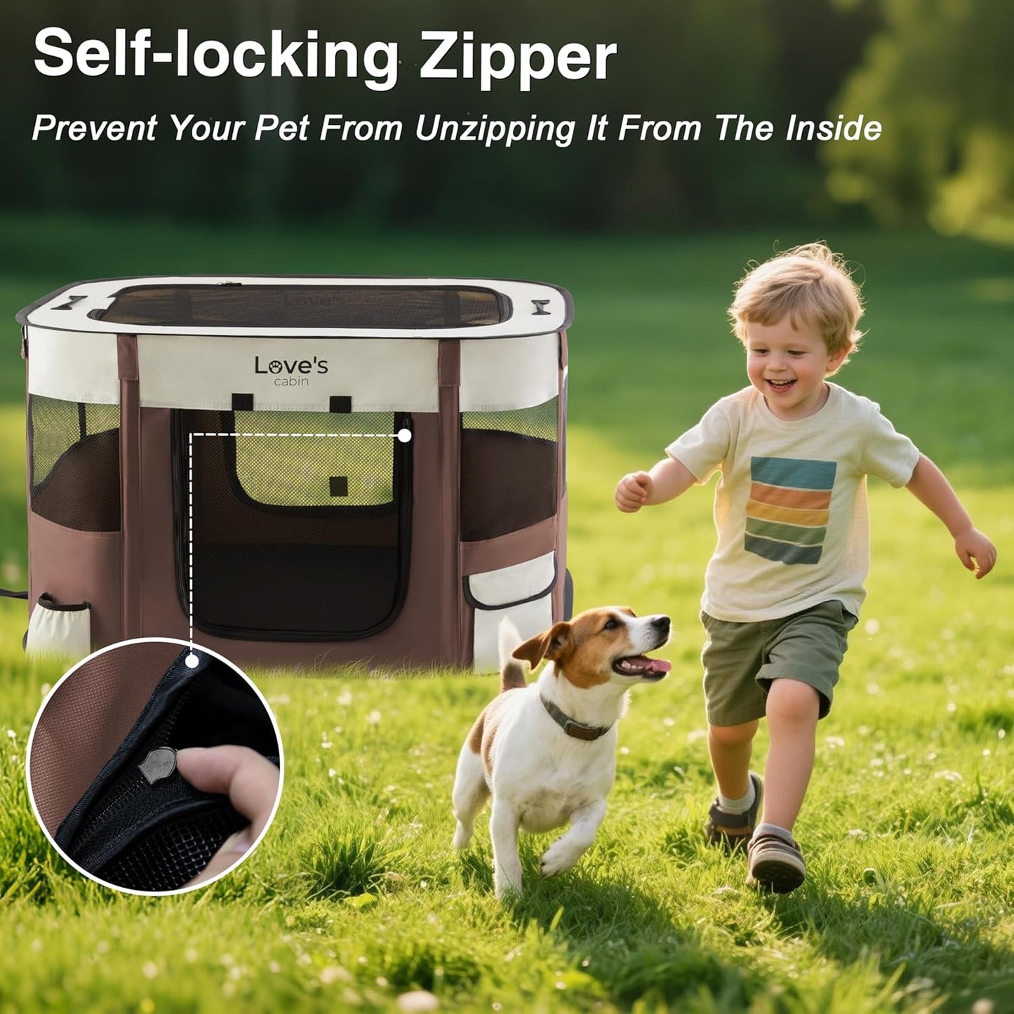 Love's cabin Pet Puppy Dog Playpen, Medium Dog Tent Crates Cage Indoor/Outdoor, Portable Exercise Playpen for Cat, Foldable Pop Up Dog Kennel Playpen with Carring Case (M, Brown)