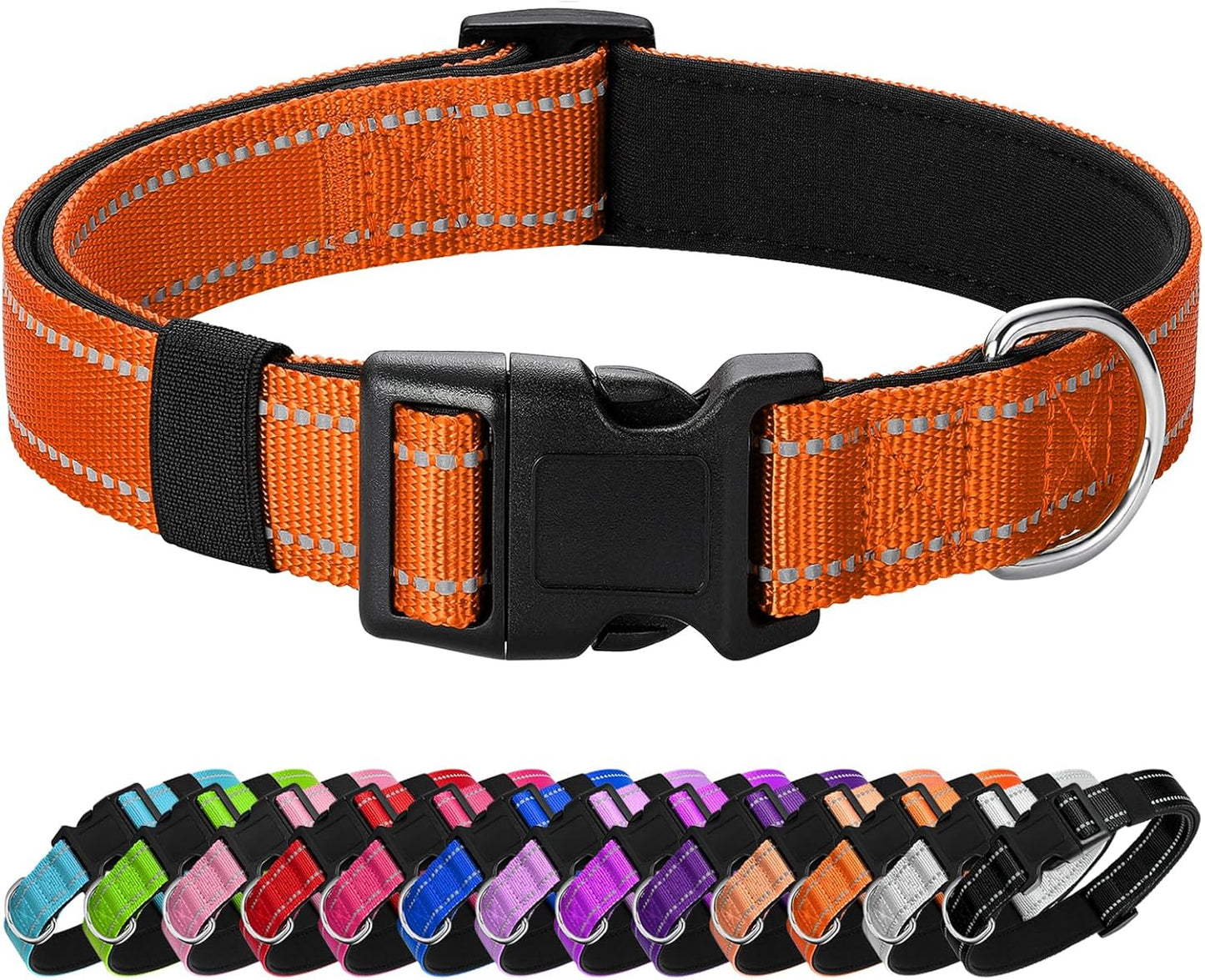 Reflective Dog Collar Padded with Soft Neoprene Breathable Quick Release Basic Dog Collars for Medium Large Dogs Orange
