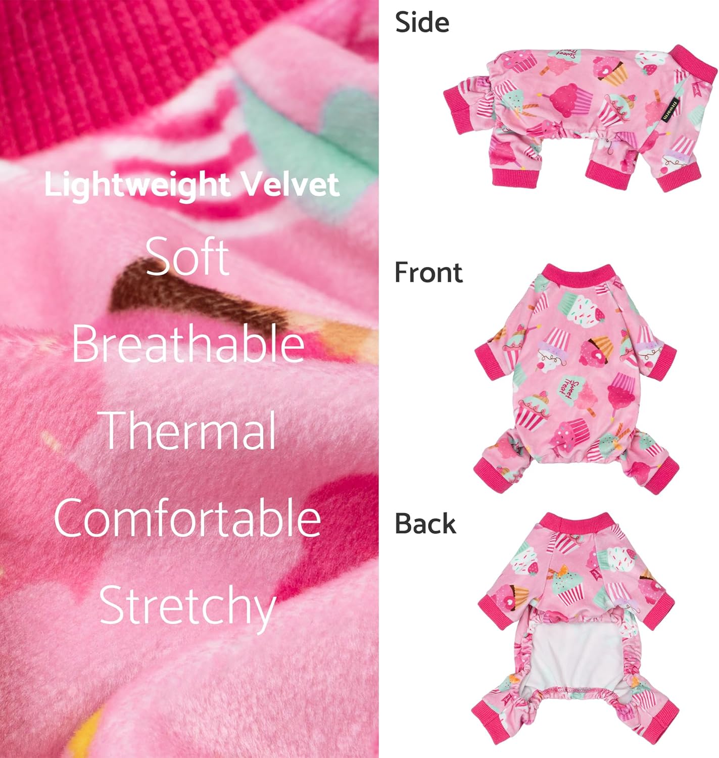 Fitwarm Cupcake Dog Pajamas, Birthday Outfit for Small Dogs Girl, Cozy Pet Onesie with Feet, Pink, XL