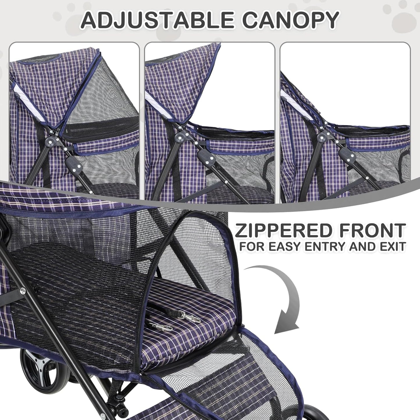 MoNiBloom 4 Wheels Pet Stroller, Easy-Fold Umbrella Shaped Dog Cat Jogger Stroller w/Storage Bag & Visible Mesh for Small/Medium Dogs Cats Plaid