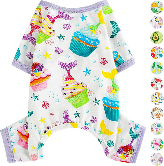 Dog Pajamas Pjs Summer Dog Clothes for Small Dogs Girl - Boy - Medium Size Dogs, Soft Stretchy Puppy Clothes Doggie Onesies Fall Cat Pet Jammies Outfit (Cake Purple, X-Small)