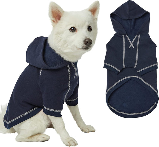 Blueberry Pet Essentials Soft & Comfy Better Basic Cotton Blend Dog Hoodie Sweatshirt in Midnight Blue, Back Length 22", Pack of 1 Jacket for Dogs