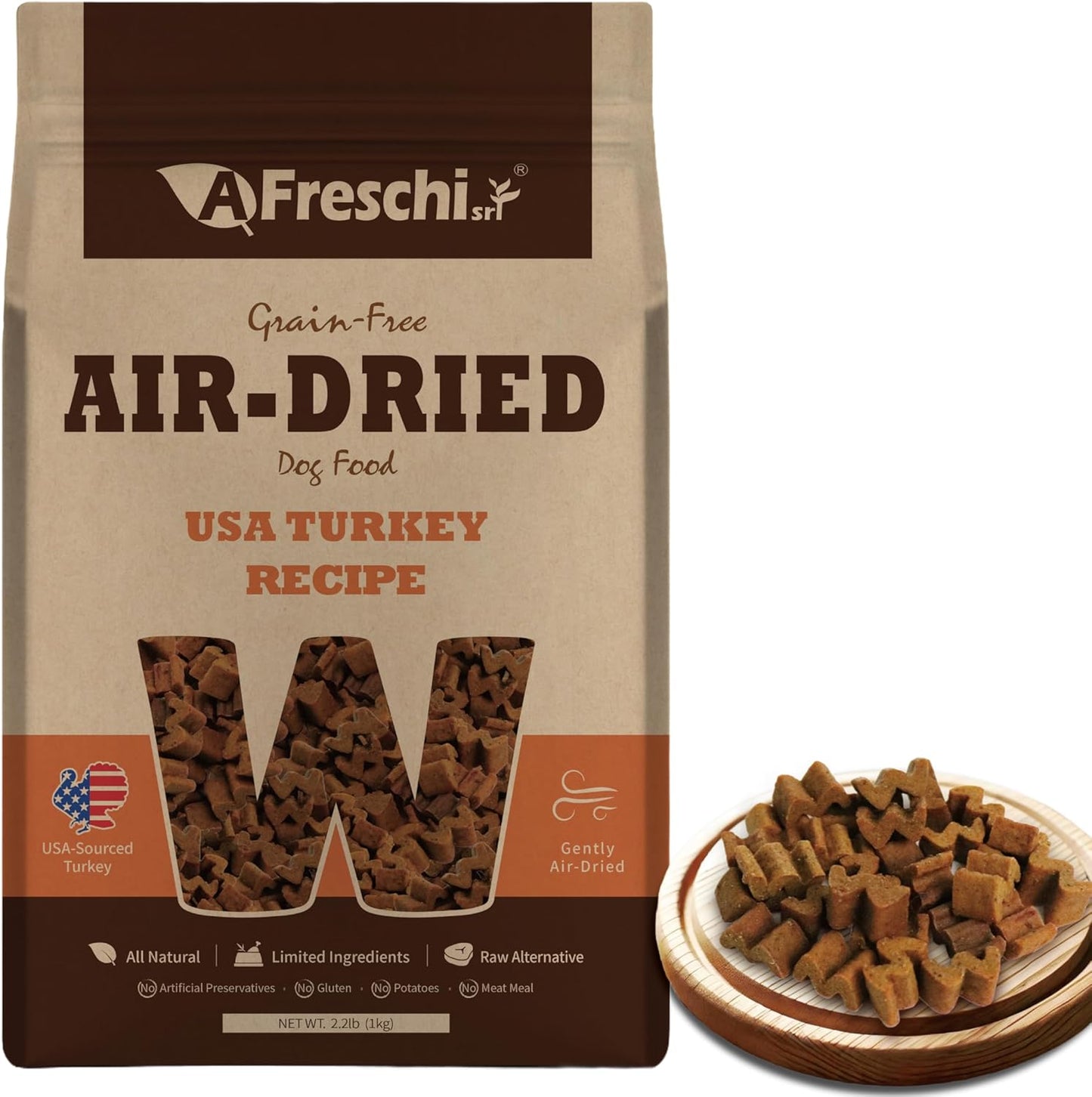 AFreschi Air-Dried Dog Food Turkey Recipe 2.2 lb, All-Natural, Complete & Balanced, Single-Animal Protein, Grain-Free, High-Protein, Limited Ingredients