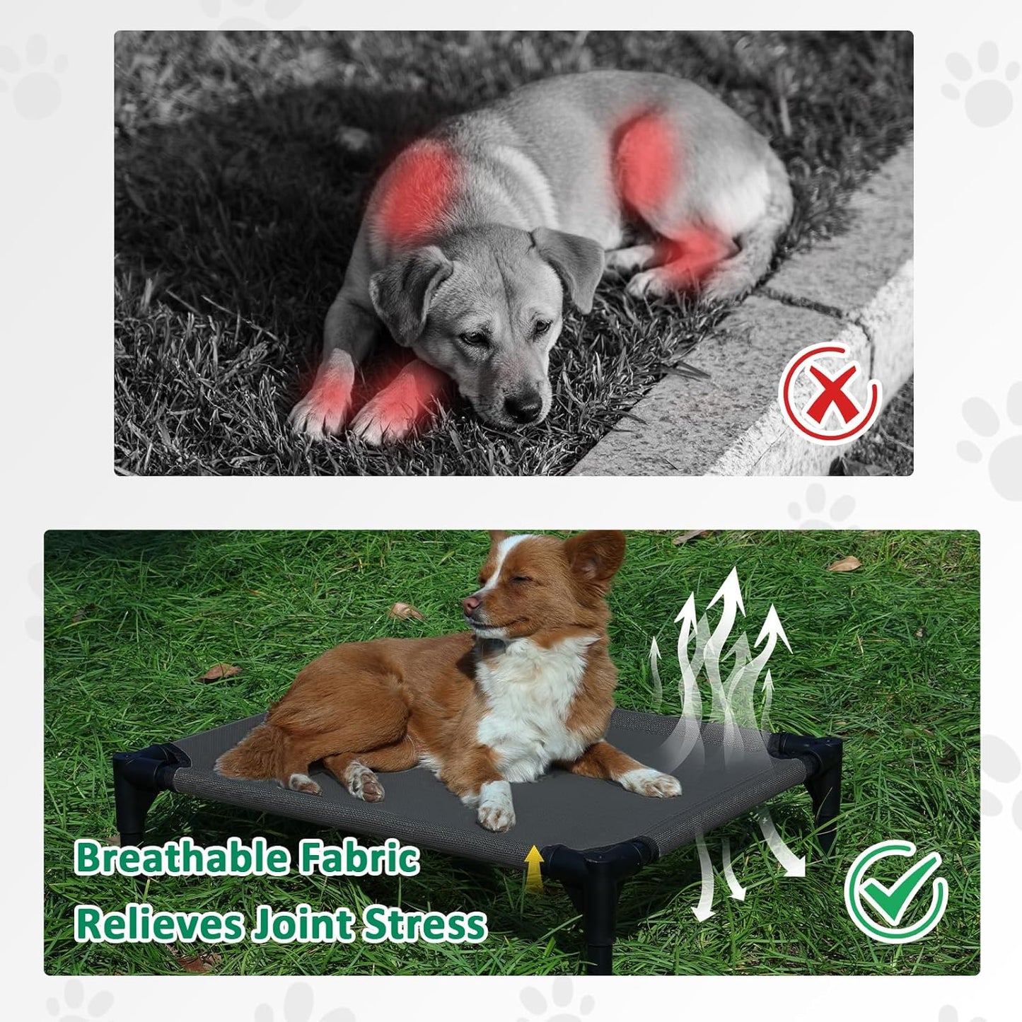 Small Elevated Dog Bed Outdoor, Raised Pet Bed Off Ground, Cooling Dog Place Bed with Washable Mesh & Non Slip Feet, Pet Hammock Bed for Indoor (S, Black)