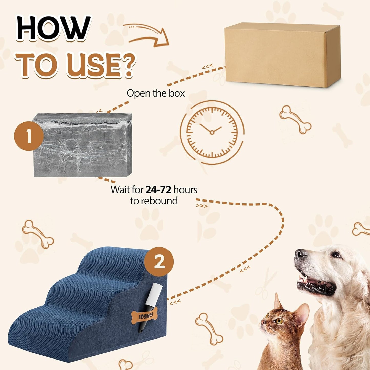 Romrol Dog Stairs Ramp for High Beds Couches, High Density Foam Pet Steps with Durable Non-Slip Waterproof Fabric Cover, Dog Stairs for Small Dogs or Cats or Pets, 3-Step,15 Inch,Dusty Blue