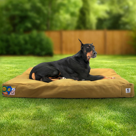 Sytopia 42-Inch Canvas Outdoor Dog Bed, Washable & Waterproof with Chew-Resistant Removable Cover, Ideal for Extra Large Dogs for Indoor, Outdoor, Crate, or Patio Use (Yellow)