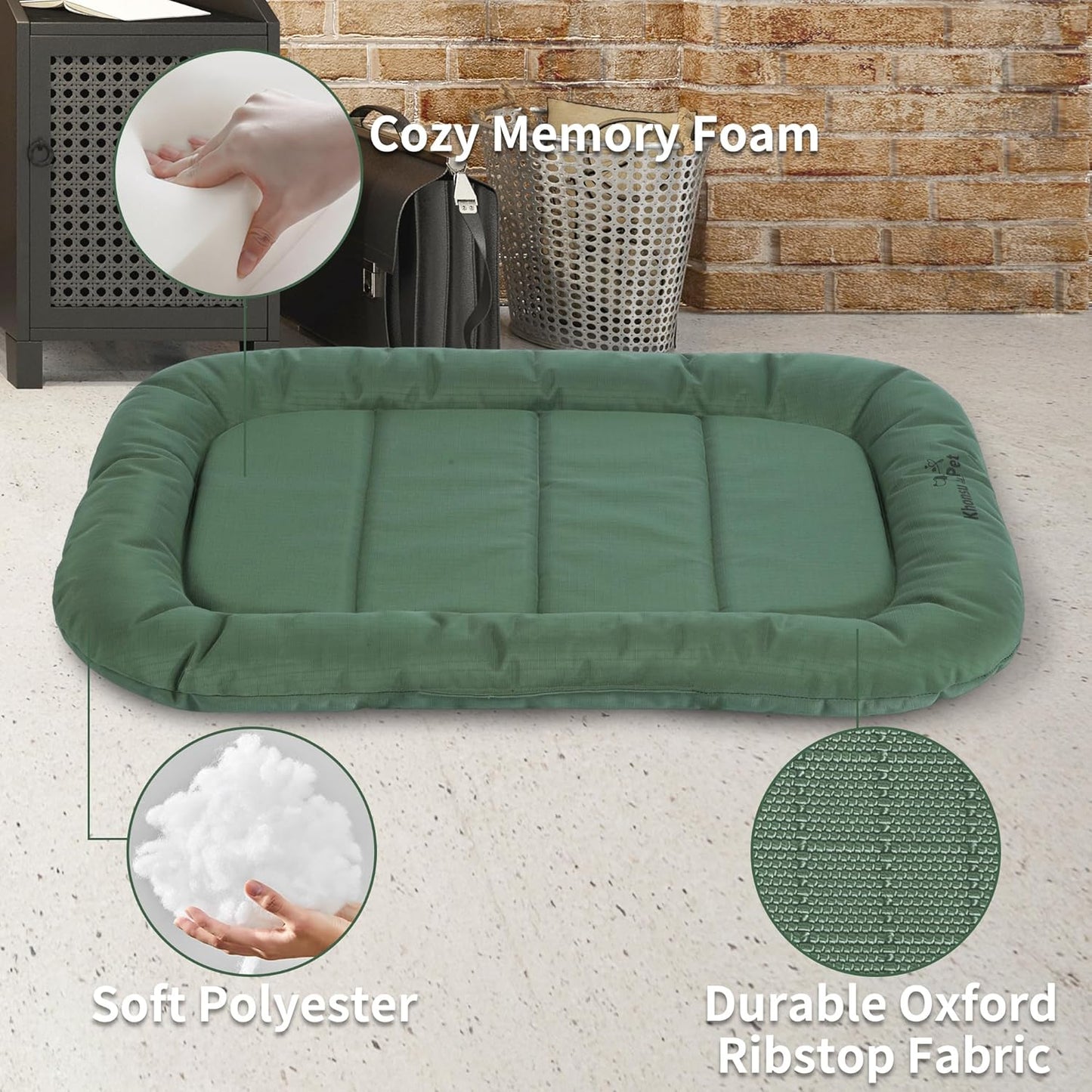 KHONSU PET Durable Dog Bed Tough and Tear Proof Dog Crate Bed, 800lbs Tear Strength PVC-Backed Waterproof Ped Bed Mat Indoor & Outdoor Use for Dogs up to 90 lbs