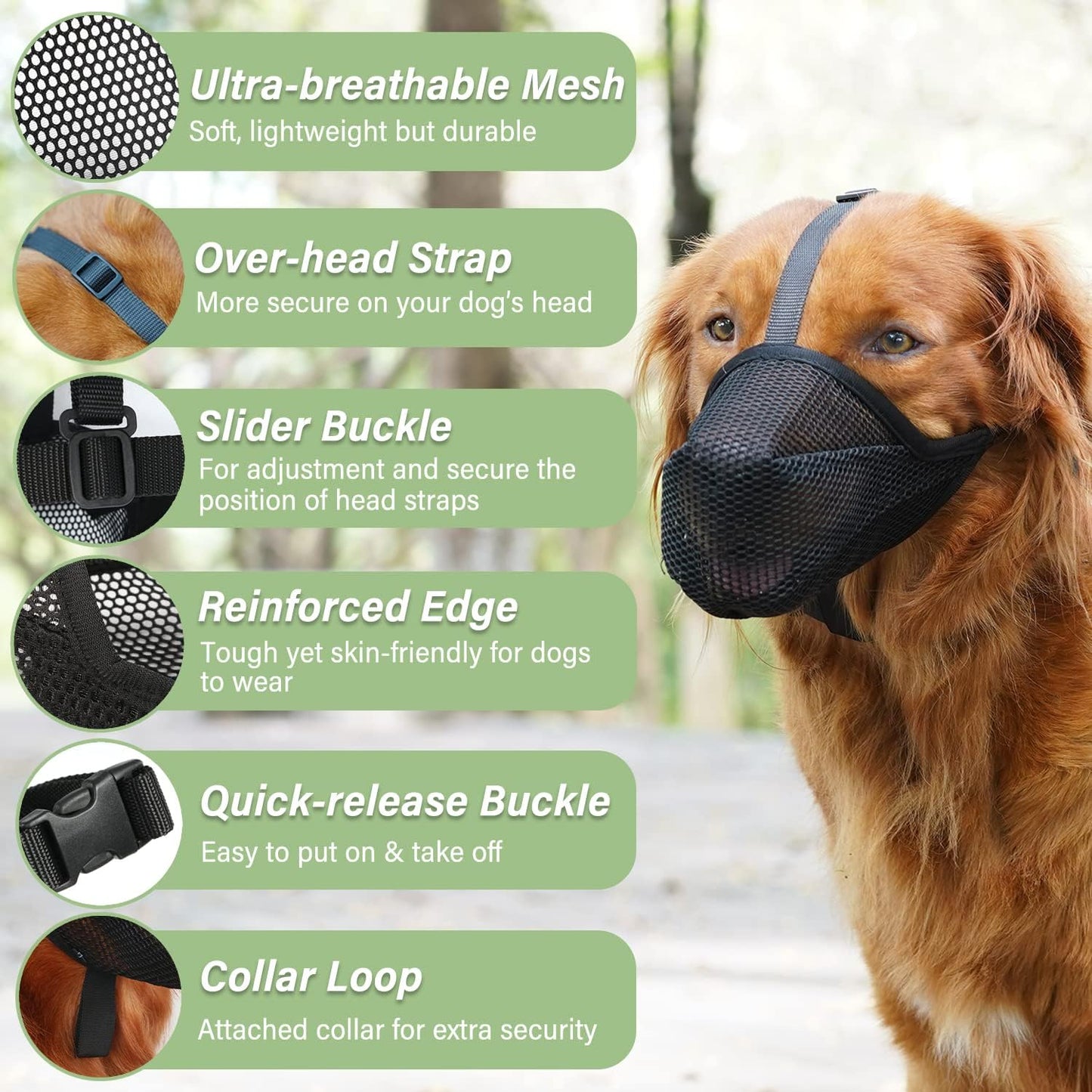 Mayerzon Dog Muzzle, Patented Soft Mesh Muzzle for Small Medium Large Dogs for Scavenging Biting Licking and Chewing, Allows to Pant and Drink (L, Black)