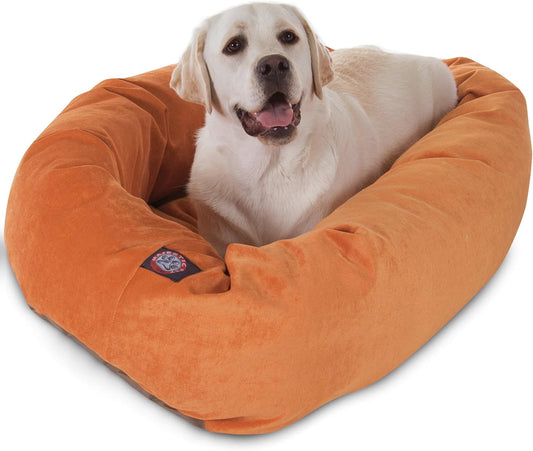 Majestic Pet 40 Inch Micro Velvet Calming Dog Bed Washable 40x29x9 (inch) – Cozy Soft Round Donut Dog Bed with Spine for Head Support - Pet Bed Large – Orange