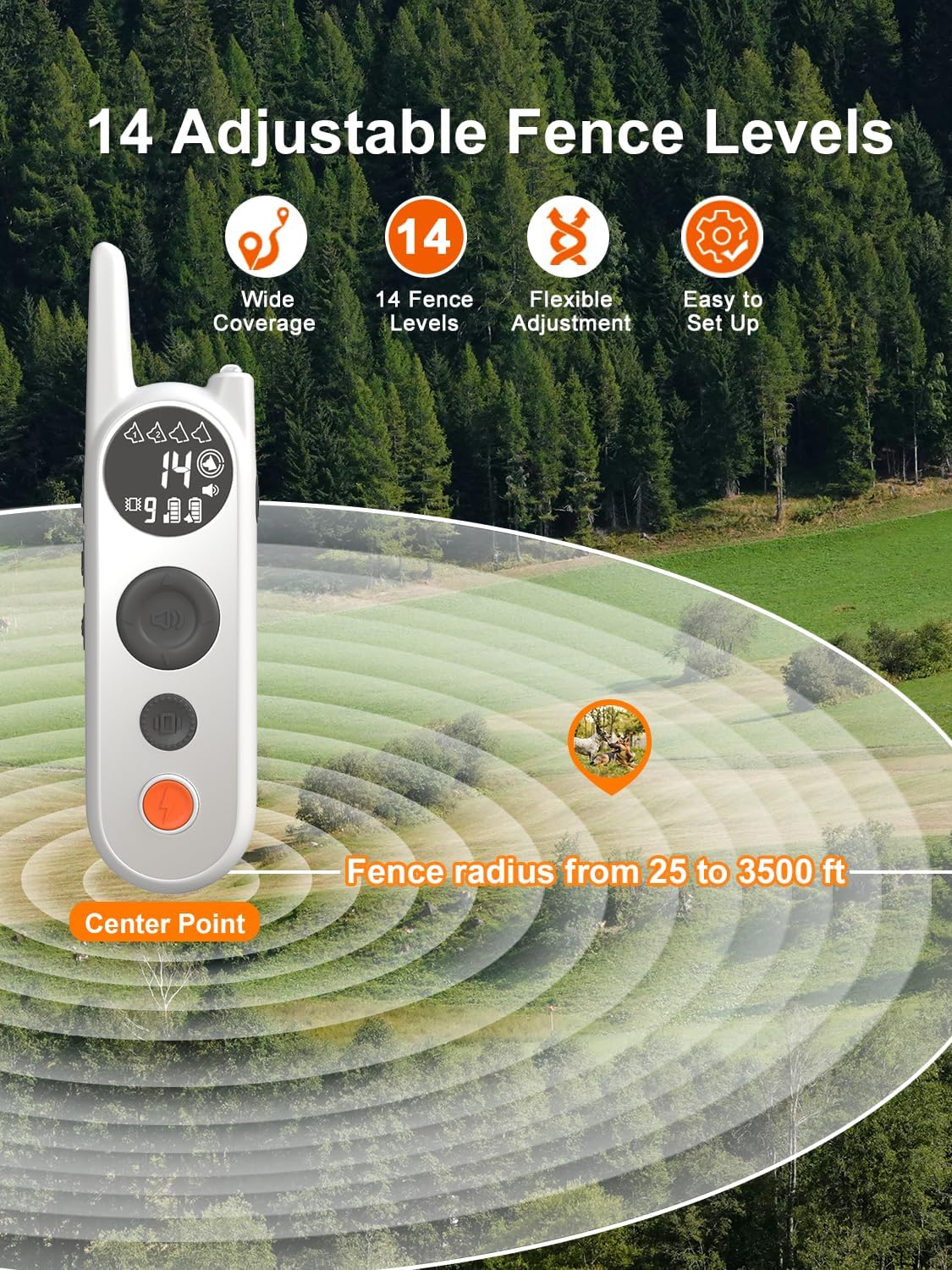 MIMOFPET Wireless Dog Fence for 2 Dogs - Multi-Mode Electric Fence Covers up to 856-Acre,6100 Ft Training Collar Waterproof,Wireless Pet Containment System with 3 Training Modes for Large Medium Dogs