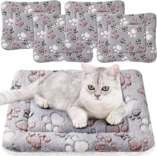 4 Pack Ultra Soft Dog Cat Bed Mat with Cute Prints Reversible Fleece Dog Crate Kennel Pad Cozy Washable Thickened Hamster Guinea Pig Pet Bed Mat for Small Animals(13 x 19 Inches,Light Gray)